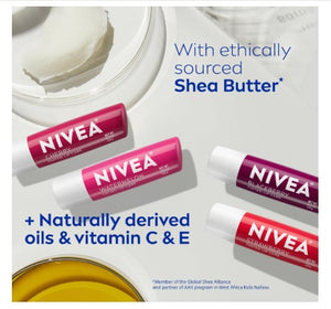NIVEA Lip Care Fruit Paquete Variado – Bálsamo labial tintado para labios hermosos y suaves – Paquete de 4
