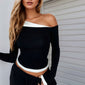 Women's American-style Contrast Color Shoulder Long-sleeved Top