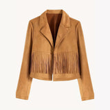 chaqueta Corta con Flecos y Cuello Sastre – Estilo Occidental Elegante